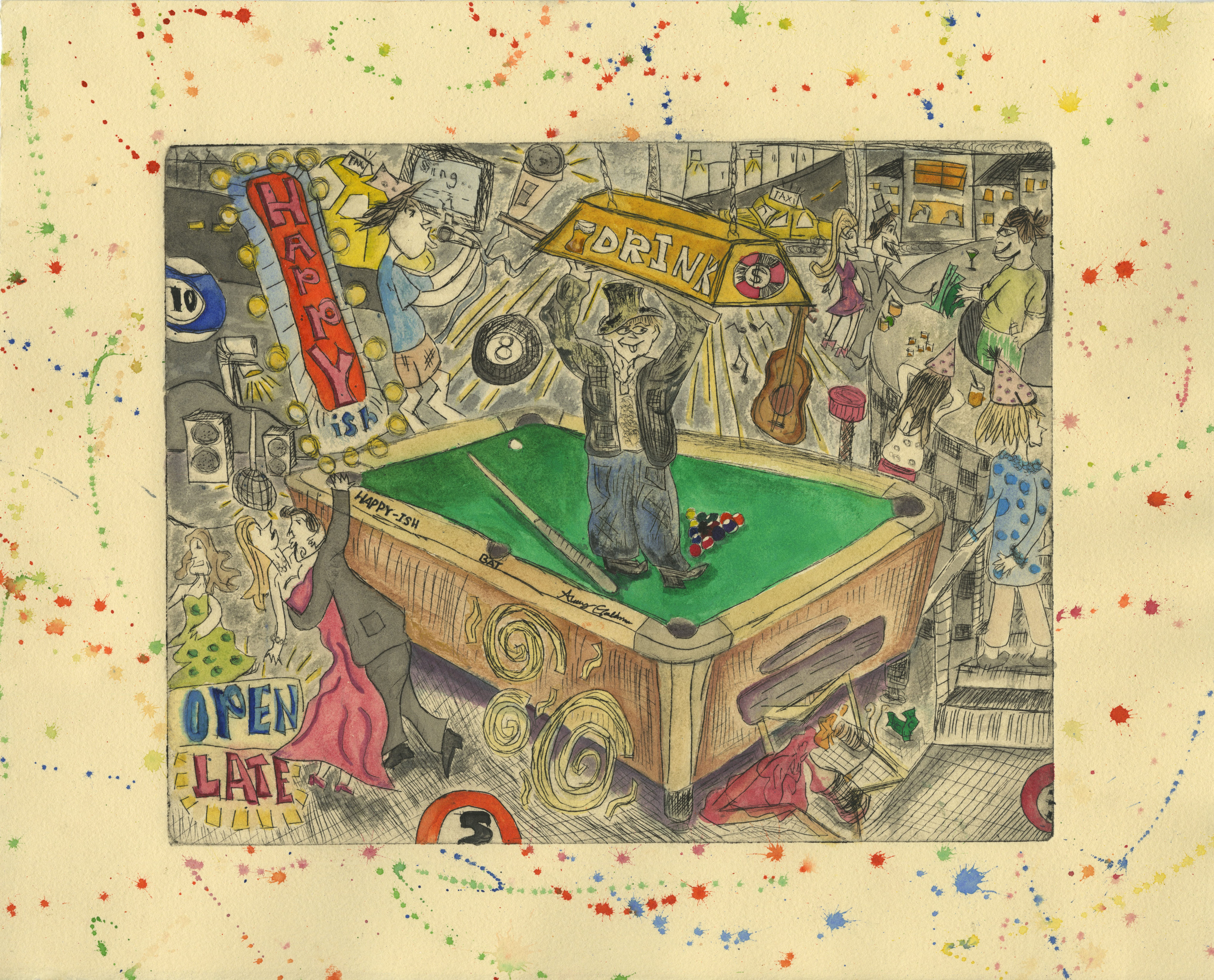 HAPPY-ISH, 12x14", Intaglio, watercolor, 2026 